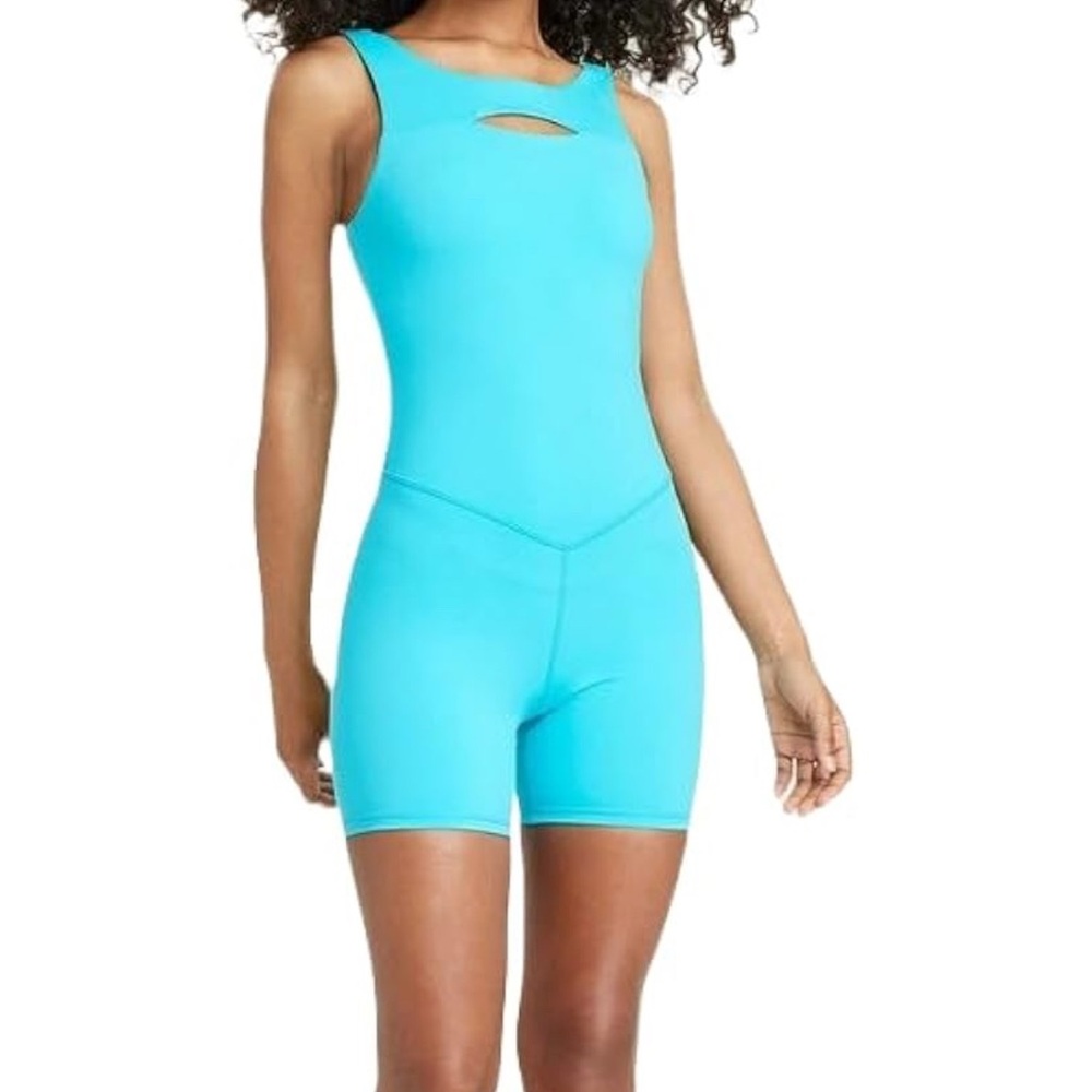 NWT JoyLab Standard Fit Bodysuit Aqua Blue One-Piece Activewear Size S